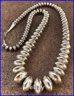 Old Navajo Native American Sterling Silver Pearl Disk Bench Bead Necklace 24.5
