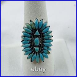 Old Navajo Turquoise Cluster Ring Sterling Silver 9.31 Grams Size 8.25 Vintage
