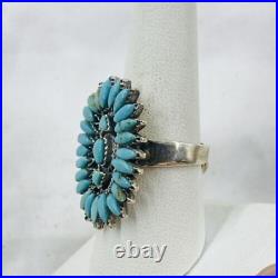Old Navajo Turquoise Cluster Ring Sterling Silver 9.31 Grams Size 8.25 Vintage
