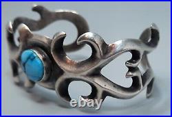 Old Pawn Cast Navajo Sterling Silver and Turquoise Cuff Bracelet