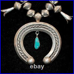 Old Pawn/Estate Navajo Turquoise & Sterling Silver Squash Blossom Necklace