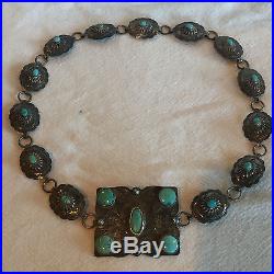Old Pawn Harvey Era NAVAJO Hand Stamped Sterling Silver TURQUOISE Concho BELT