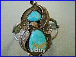 Old Pawn Native American Indian Turquoise Sterling Silver Cuff Bracelet