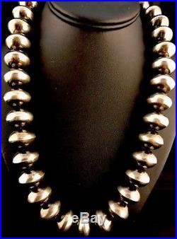 Old Pawn Native American Navajo Pearls 20mm Sterling Silver Bead Necklace Vtg