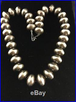 Old Pawn Native American Navajo Pearls 20mm Sterling Silver Bead Necklace Vtg
