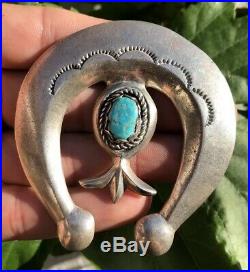 Old Pawn Native American Navajo Sand Cast Turquoise NAJA Sterling Silver Pendant