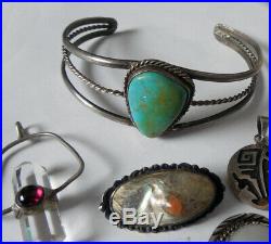 Old Pawn Native American Turquoise Cuff Bracelet Amethyst Amulet STERLING LOT