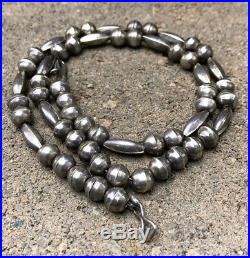 Old Pawn Native Navajo Sterling Silver Pearl Bench Disk Ball Bead Necklace 23