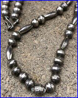 Old Pawn Native Navajo Sterling Silver Pearl Bench Disk Ball Bead Necklace 23