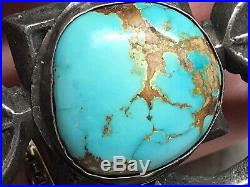 Old Pawn Navajo Blue Royston Turquoise Sterling Silver Sandcast Belt Buckle -74g