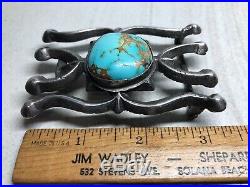 Old Pawn Navajo Blue Royston Turquoise Sterling Silver Sandcast Belt Buckle -74g