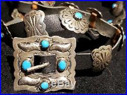 Old Pawn Navajo Concho Belt Sterling Silver Hand Forged Antique SOUTHWEST