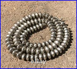 Old Pawn Navajo Graduated Saucer Disc Pillow Bead Pearl Sterling Silver Necklace