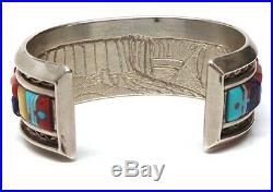 Old Pawn Navajo Handmade Sterling Silver Multi Color/Stone Cornrow Cuff Bracelet