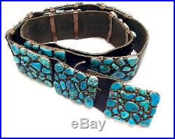 Old Pawn Navajo Handmade Sterling Silver Sleeping Beauty Turquoise Concho Belt