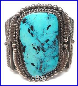 Old Pawn Navajo Handmade Sterling Silver Turquoise Large Bracelet