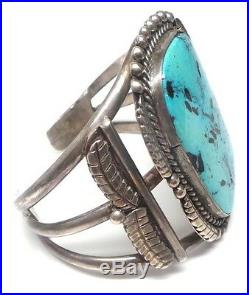 Old Pawn Navajo Handmade Sterling Silver Turquoise Large Bracelet
