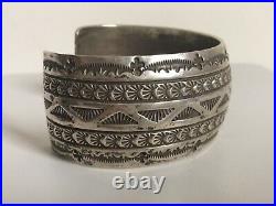 Old Pawn Navajo Heavy Hand Stamped Hammered Etched Sterling Silver Cuff Bracelet