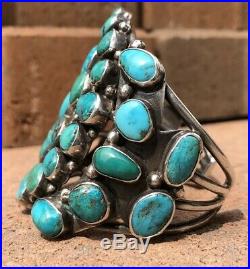 Old Pawn Navajo Petit Point Carico Lake Turquoise Sterling Silver Cuff Bracelet