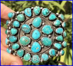 Old Pawn Navajo Petit Point Carico Lake Turquoise Sterling Silver Cuff Bracelet
