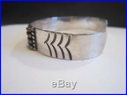 Old Pawn Navajo Signed Sterling Silver Dark Red Coral Needlepoint Cuff Bracelet