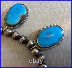 Old Pawn Navajo Sterling Silver Bench Bead 5 Turquoise Pendants Necklace 16