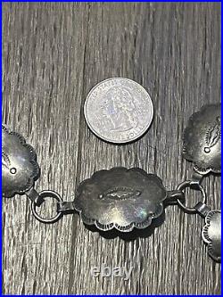 Old Pawn Navajo Sterling Silver Concho Stamped Belt Chain Native 62g