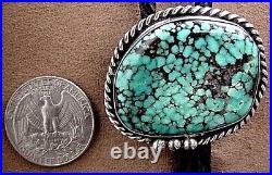 Old Pawn Navajo Sterling Silver Fine Nevada Blue Lander Web Turquoise Bolo Tie