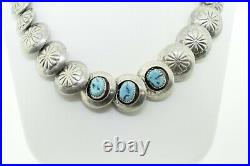 Old Pawn Navajo Sterling Silver Graduated Concho Bead Turquoise Necklace