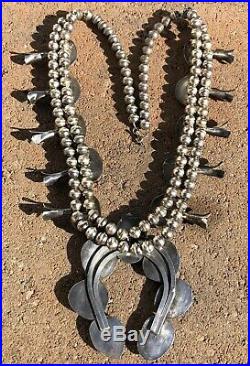 Old Pawn Navajo Sterling Silver Royston Turquoise Squash Blossom Necklace 26
