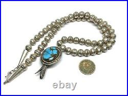 Old Pawn Navajo Sterling Silver Turquoise Squash Blossom Bench Bead Necklace