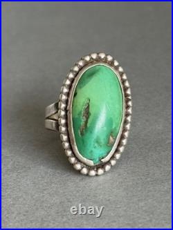 Old Pawn Navajo Sterling Silver with Large Green Turquoise Ring Size 8 3/4