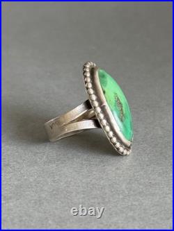 Old Pawn Navajo Sterling Silver with Large Green Turquoise Ring Size 8 3/4