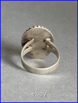 Old Pawn Navajo Sterling Silver with Large Green Turquoise Ring Size 8 3/4