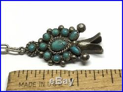 Old Pawn Navajo Sterling Squash Blossom Turquoise Cluster Pendant 17 Necklace
