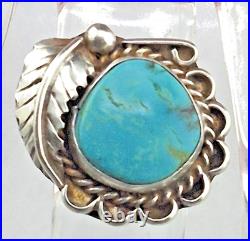 Old Pawn Navajo Turquoise Flower Sterling Silver Feather Ring sz7