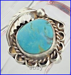 Old Pawn Navajo Turquoise Flower Sterling Silver Feather Ring sz7