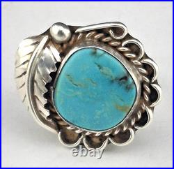 Old Pawn Navajo Turquoise Flower Sterling Silver Feather Ring sz7