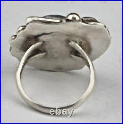 Old Pawn Navajo Turquoise Flower Sterling Silver Feather Ring sz7