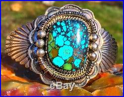 Old Pawn Sterling NAVAJO Sterling Silver SPIDERBWEB TURQUOISE BRACELET CUFF