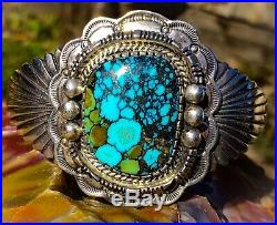 Old Pawn Sterling NAVAJO Sterling Silver SPIDERBWEB TURQUOISE BRACELET CUFF