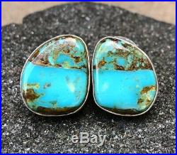 Old Pawn Sterling Silver Navajo Blue Gem Pilot Mountain Turquoise Post Earrings