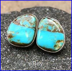 Old Pawn Sterling Silver Navajo Blue Gem Pilot Mountain Turquoise Post Earrings