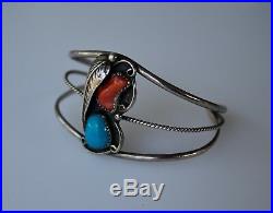 Old Pawn Sterling Silver Turquoise Coral Navajo Cuff Ring Lot Hallmarked 3+oz