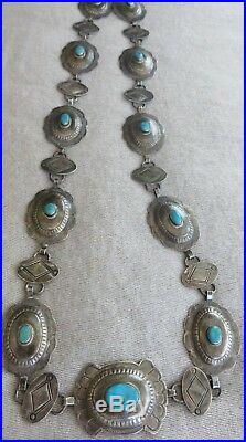 Old Pawn Vintage Concho Buckle Turquoise/sterling necklace signed by Artist R. R