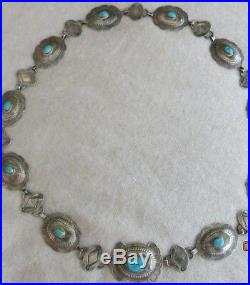 Old Pawn Vintage Concho Buckle Turquoise/sterling necklace signed by Artist R. R