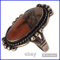 Old Pawn Vintage Native American Sterling Silver oregon Plume agate Ring Sz8