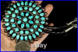 Old Pawn Vintage Navajo 1950's Gorgeous Cluster 3 TURQUOISE Sterling Bolo Tie