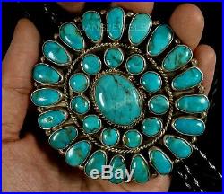 Old Pawn Vintage Navajo 1970's Gorgeous Cluster TURQUOISE Sterling Bolo Tie