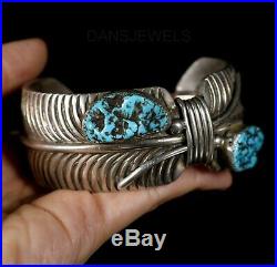 Old Pawn Vintage Navajo Men's HEAVY Sterling NATURAL NUGGET Turquoise Bracelet